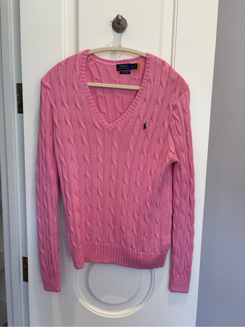 Ralph Lauren Pink Cable-Knit V-Neck Sweater